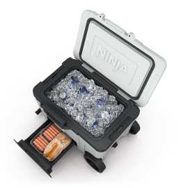 Ninja FrostVault 42L Kühlbox mit Rädern und Trockenzone wolkenweiß FB245EUWH Produktbild Side New M