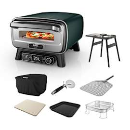 Electric Outdoor Pizza Oven & Air Fryer – British Racing Green with Stand product photo Side New M