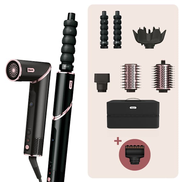 Shark FlexStyle | Moldeador y Secador — Set 6 en 1 (Negro/Oro rosa) con antifrizz HD446EUB