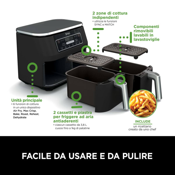 Friggitrice Ad Aria A Doppia Zona 6 In 1 Ninja Foodi Da 7,6l Af300e,  acquista su Hidrobrico