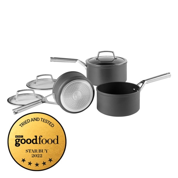 Ninja Foodi ZEROSTICK 3-Piece Saucepan Set, Stackable Hard Anodised  Aluminium, [C53000UK] Non-Stick, Induction Compatible