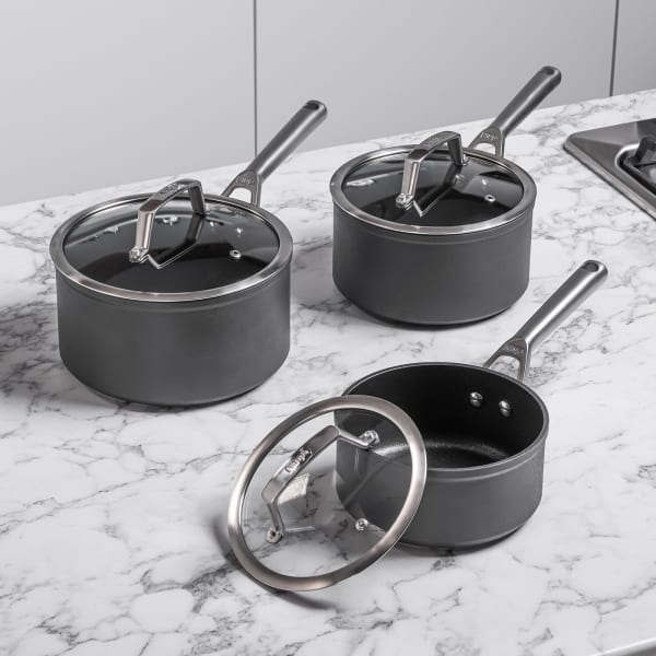 John Lewis & Partners 'The Pan' Aluminium Non-Stick Pan Set, 5 Piece, Cream