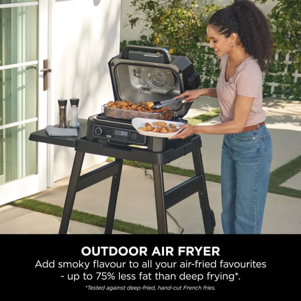  Ninja OG701 7-in-1 Outdoor Electric Grill & Smoker - Grill,  BBQ, Air Fry, Bake, Roast, Dehydrate & Broil - Uses Woodfire Pellets -  Portable & Weather Resistant : Patio, Lawn & Garden