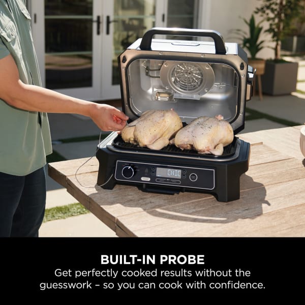  Ninja OG701 7-in-1 Outdoor Electric Grill & Smoker - Grill,  BBQ, Air Fry, Bake, Roast, Dehydrate & Broil - Uses Woodfire Pellets -  Portable & Weather Resistant : Patio, Lawn & Garden