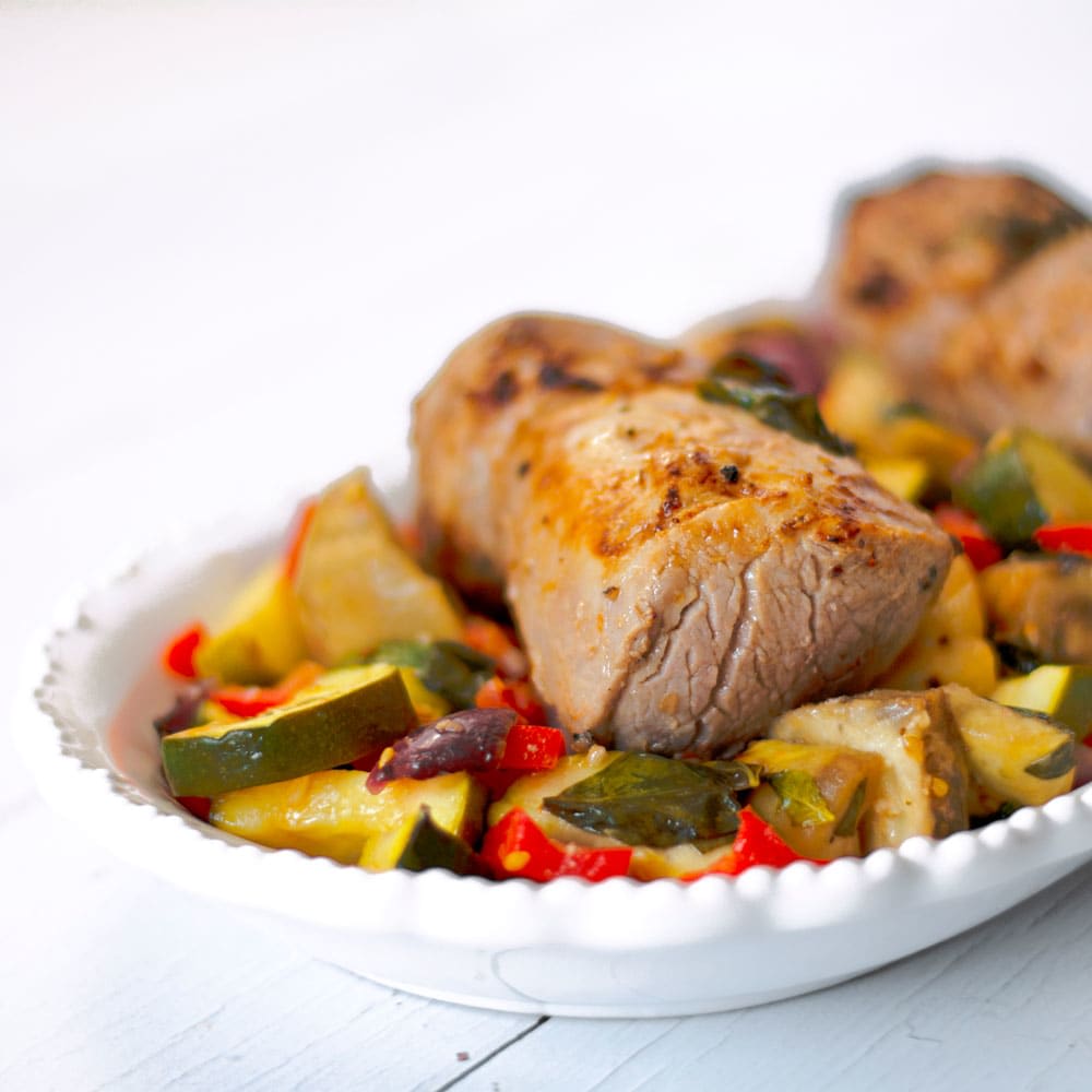Image de Longe de porc à l’italienne et légumes rôtis