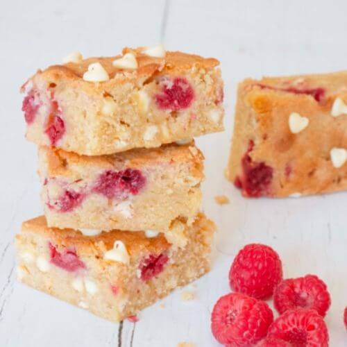 Raspberry and white chocolate blondies