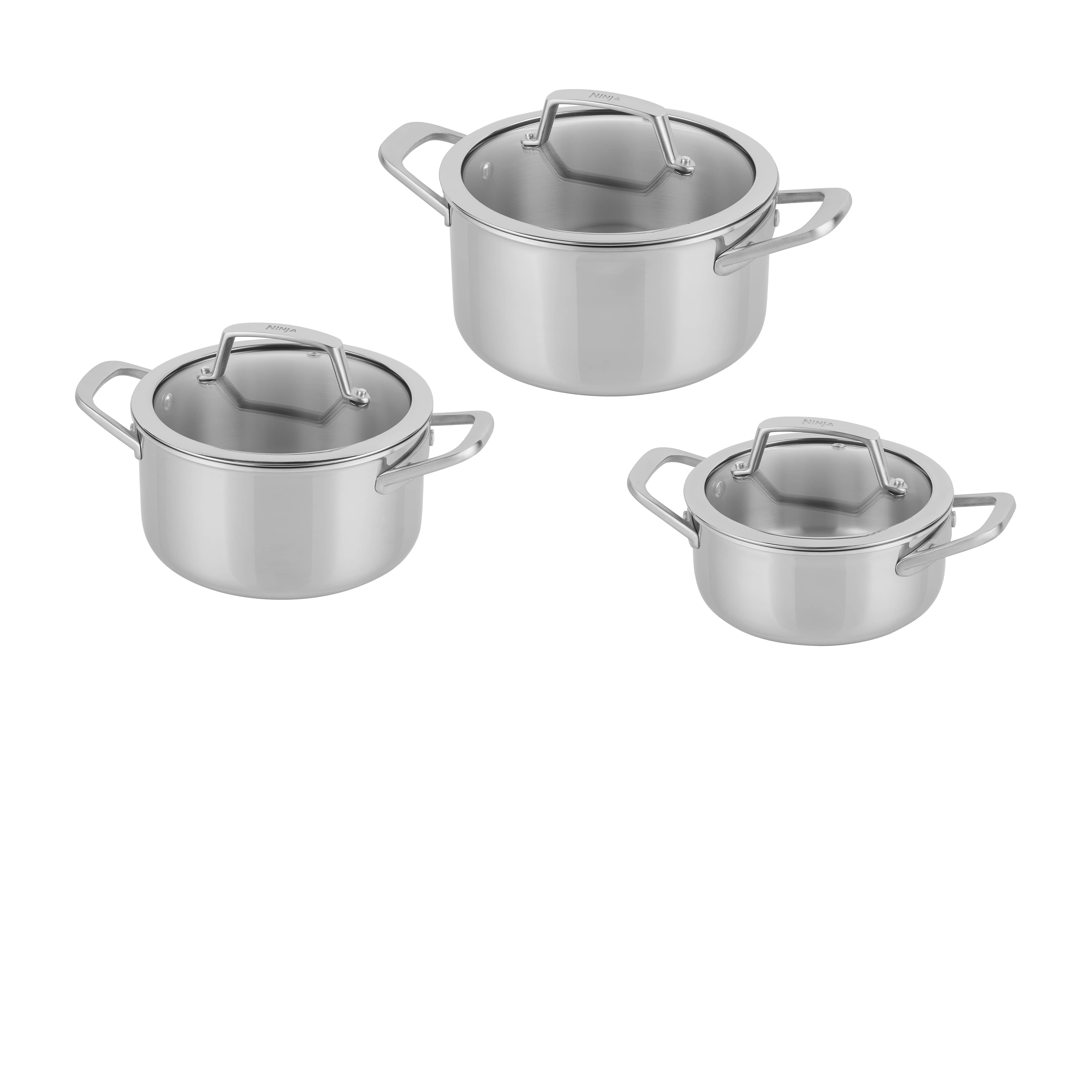 Batterie De 3 Casseroles Ninja EverClad En Acier Inoxydable - Compatible Induction, Four Jusqu'à 315°C - Garantie 10 Ans