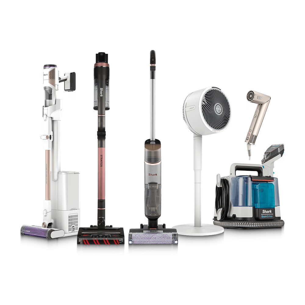 Selection of Shark products including hard floor, Cordless vacuums