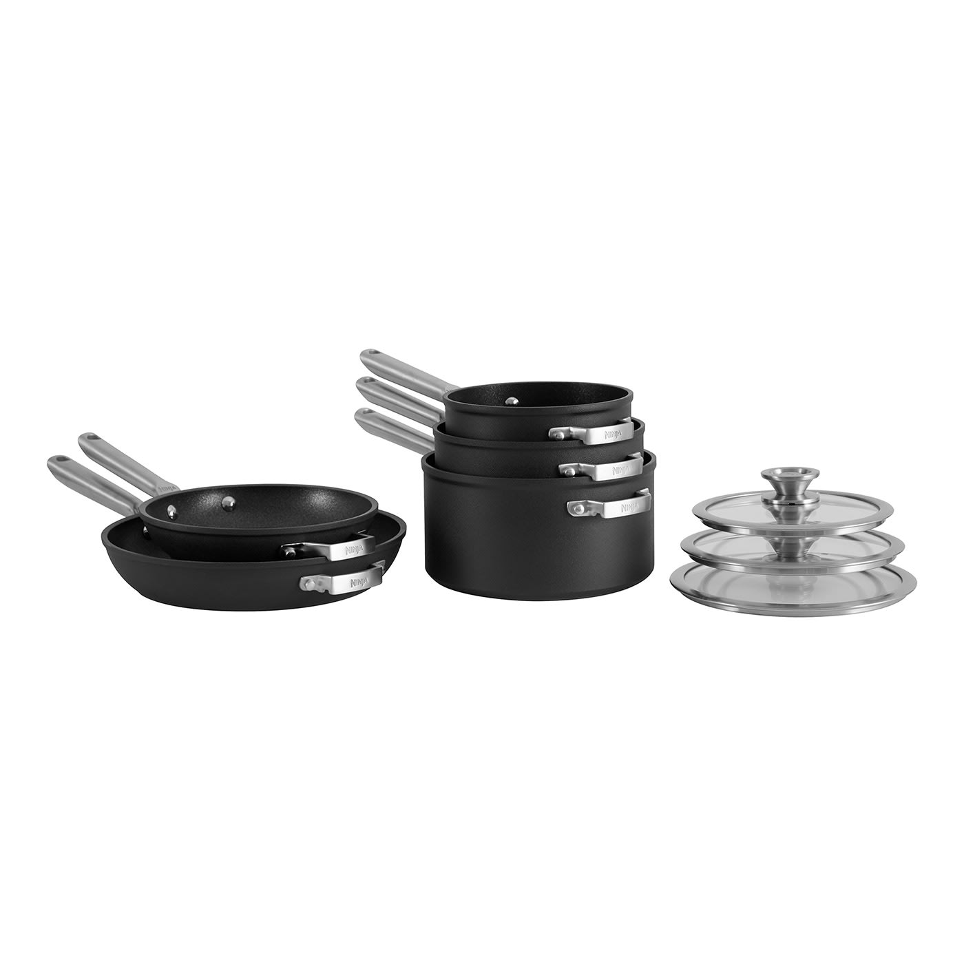  Stackable Cookware Set Nonstick 100% PFOA Free Induction Pots  and Pans Set Space Saving with Cooking Utensils 13 Piece (Solid Black):  Home & Kitchen