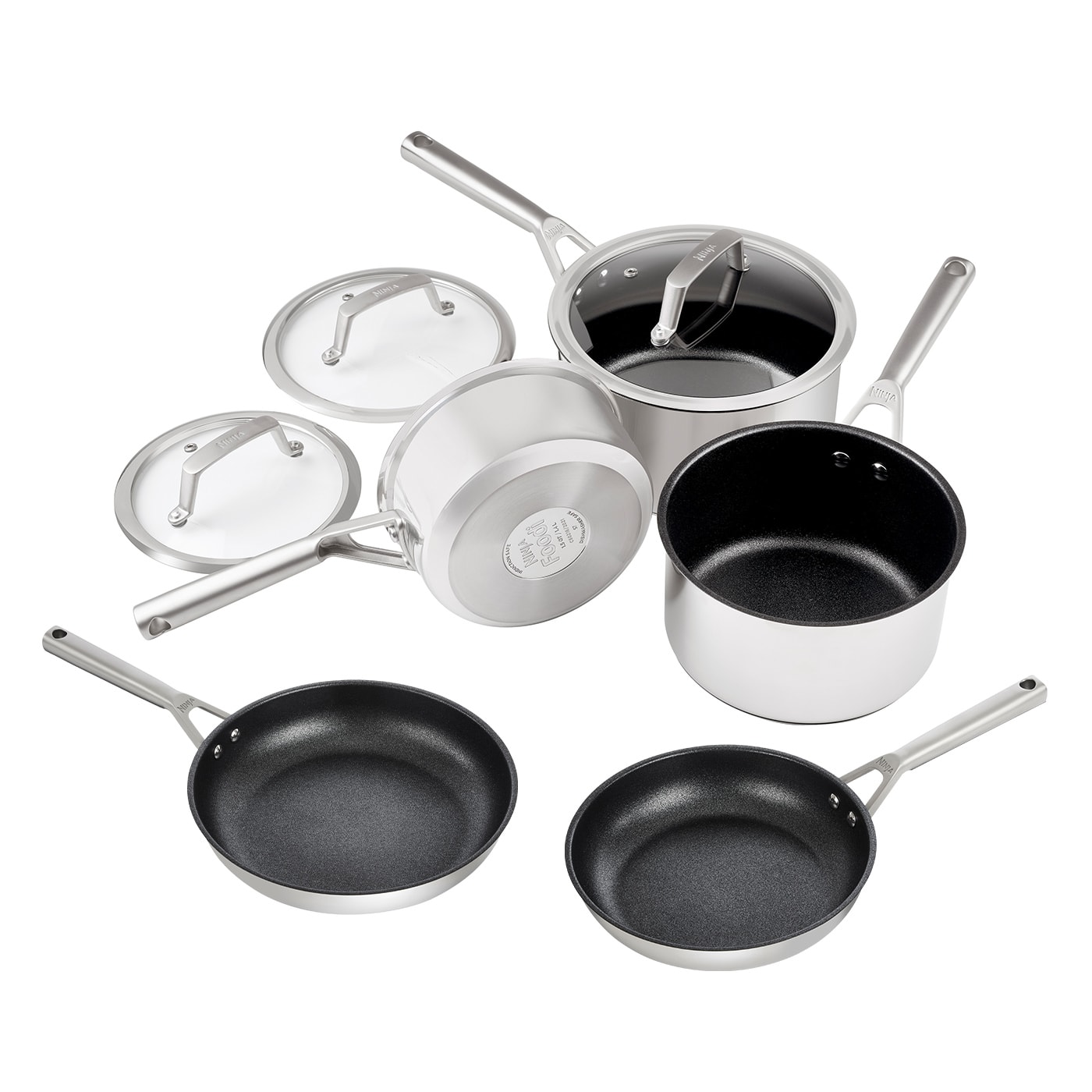 Ninja Foodi ZEROSTICK Stainless Steel 3-Piece Pan Set [C63000UK] Saucepan  Set, Non-Stick, Induction Compatible, Dishwasher Safe