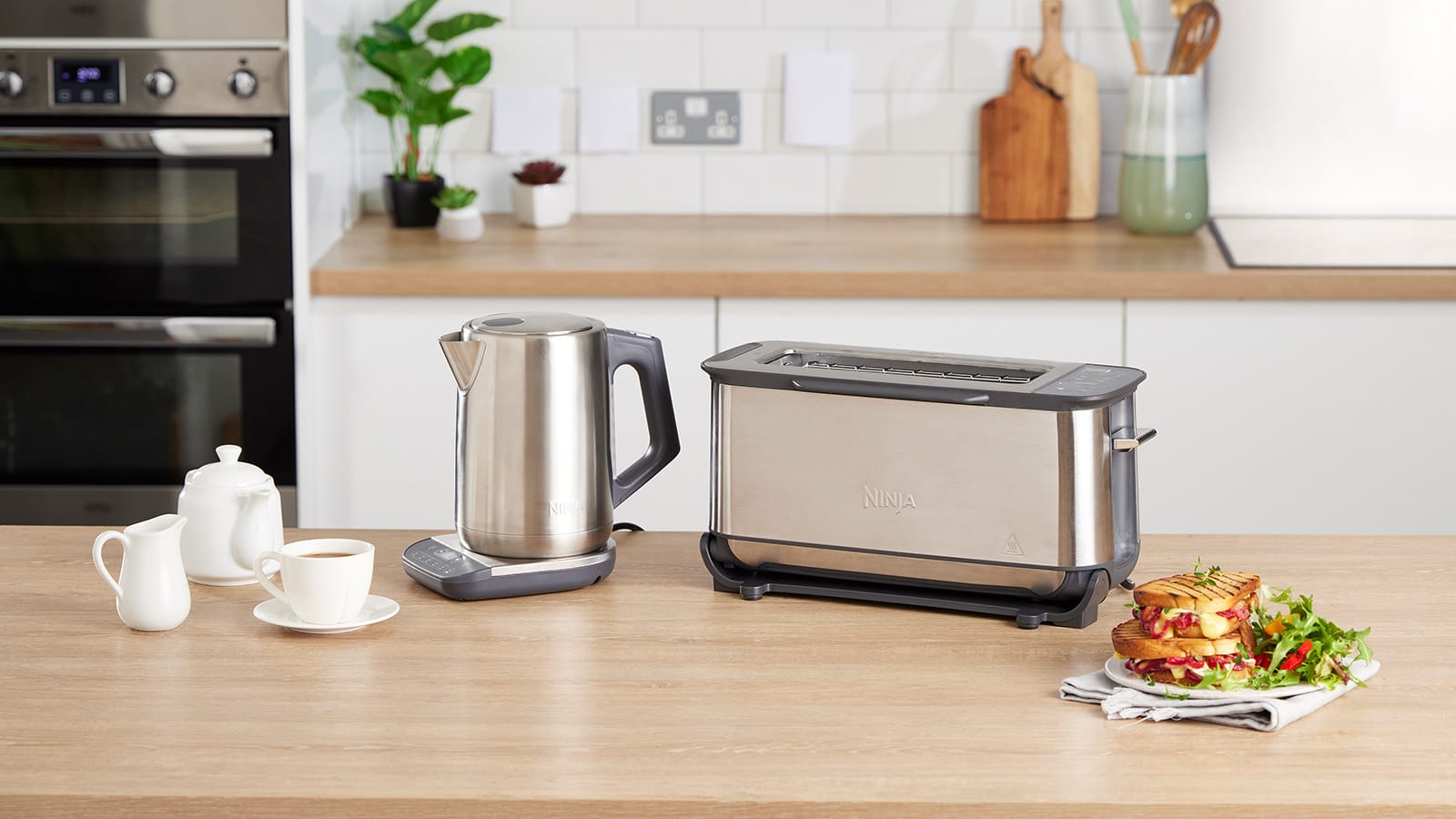 stainless kettle and toaster set