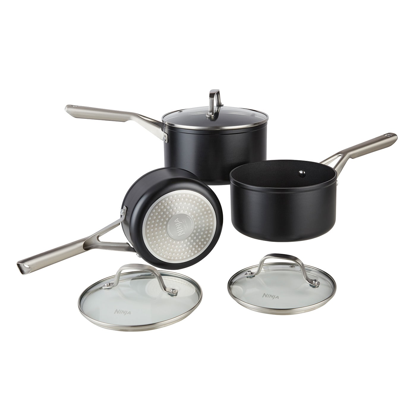 Ninja Foodi ZEROSTICK Stainless Steel 3-Piece Pan Set [C63000UK] Saucepan  Set, Non-Stick, Induction Compatible, Dishwasher Safe