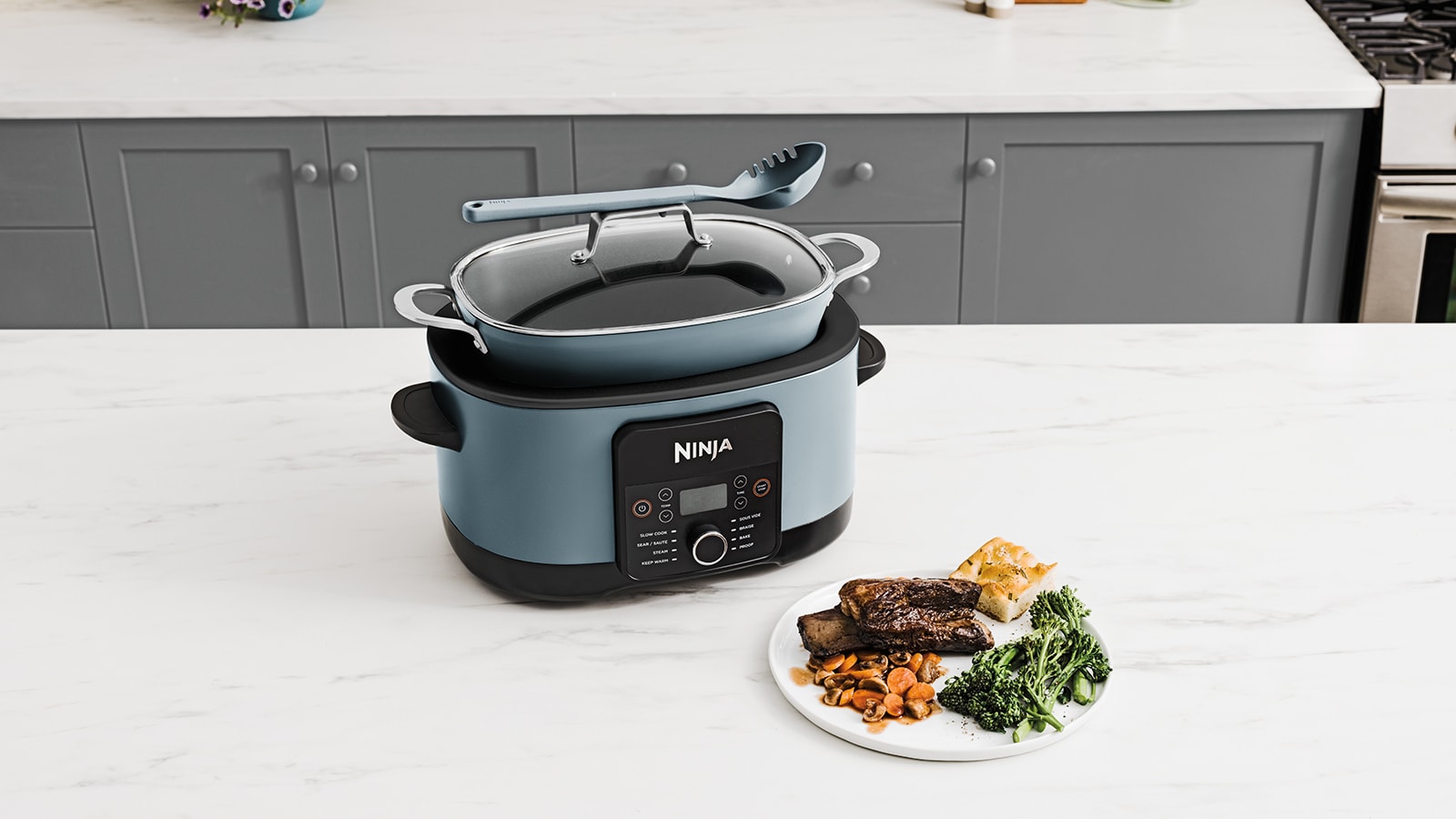 Foodi PossibleCooker 8 In 1 Slow Cooker Grey MC1001UK Ninja UK   Ninja MC1001UK Counter Carousel 1600x900 