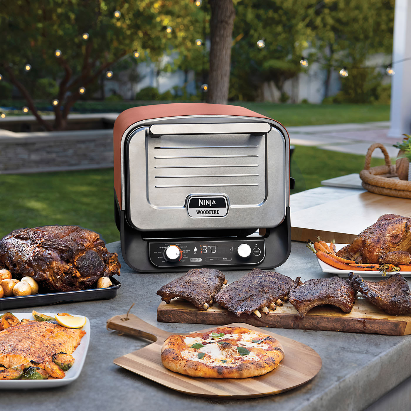 The Ninja Woodfire Electric Outdoor Oven is a pizza oven, BBQ and smoker in  one