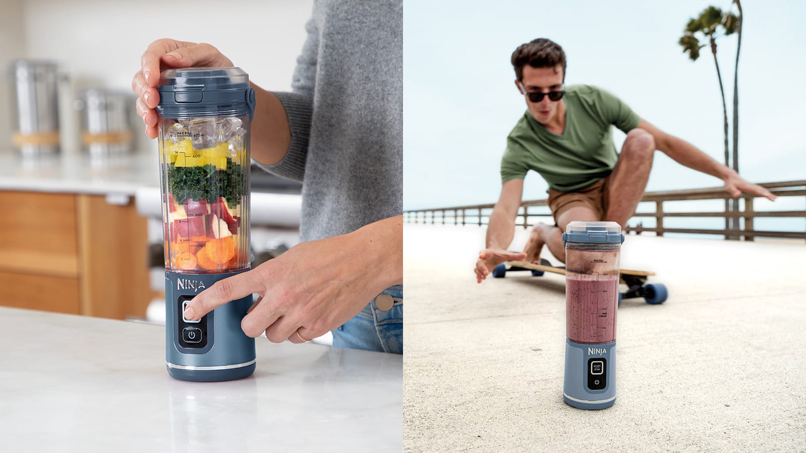 Ninja BC151BK Blast Frullatore portatile, senza fili, recipiente da 58 once, frullatore personale per frullati e frullati, senza BPA, coperchio a tenuta stagna e beccuccio per sorseggiare