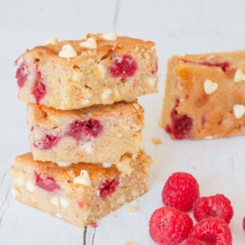 Raspberry and white chocolate blondies