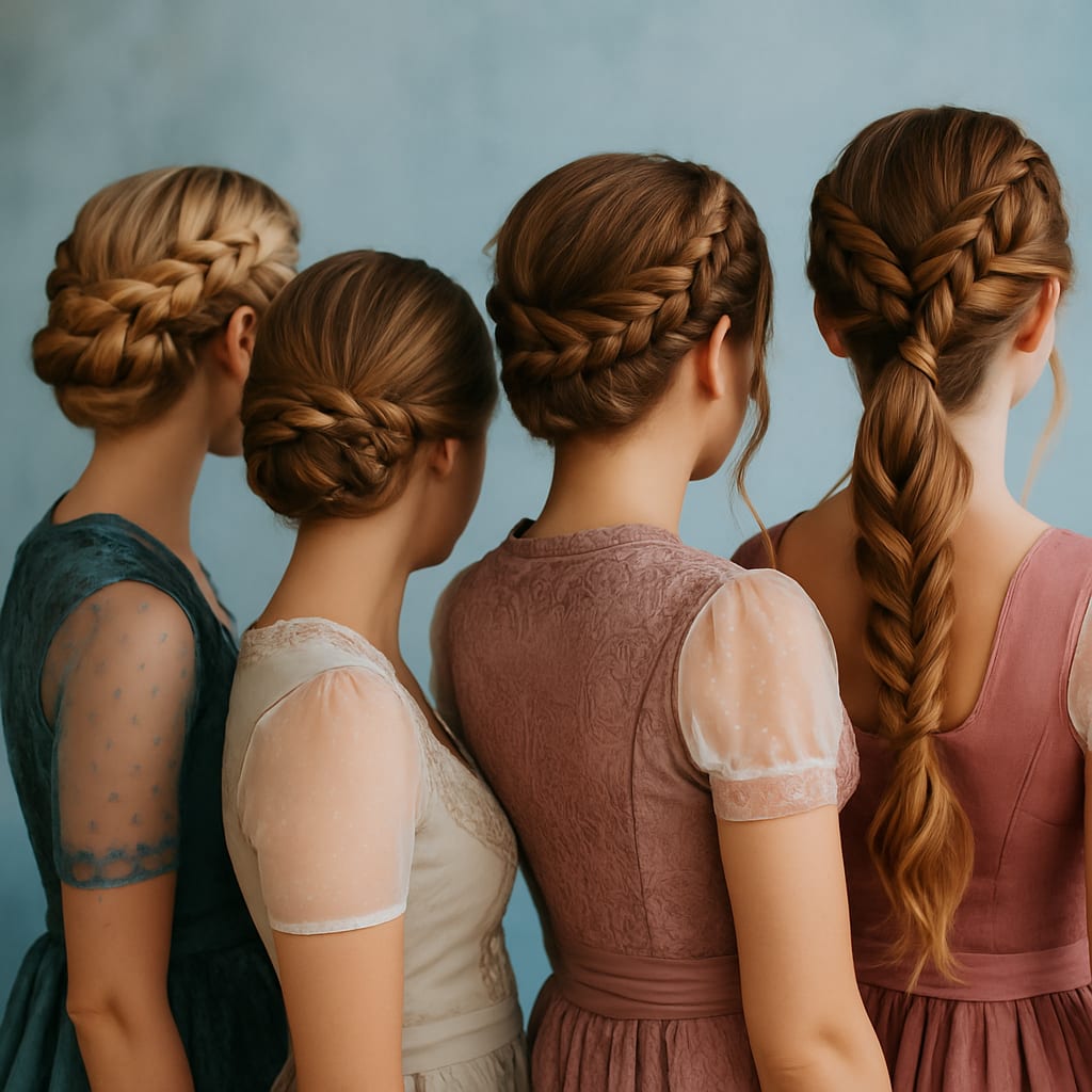 Oktoberfest Frisuren von 4 Frauen Rückseite