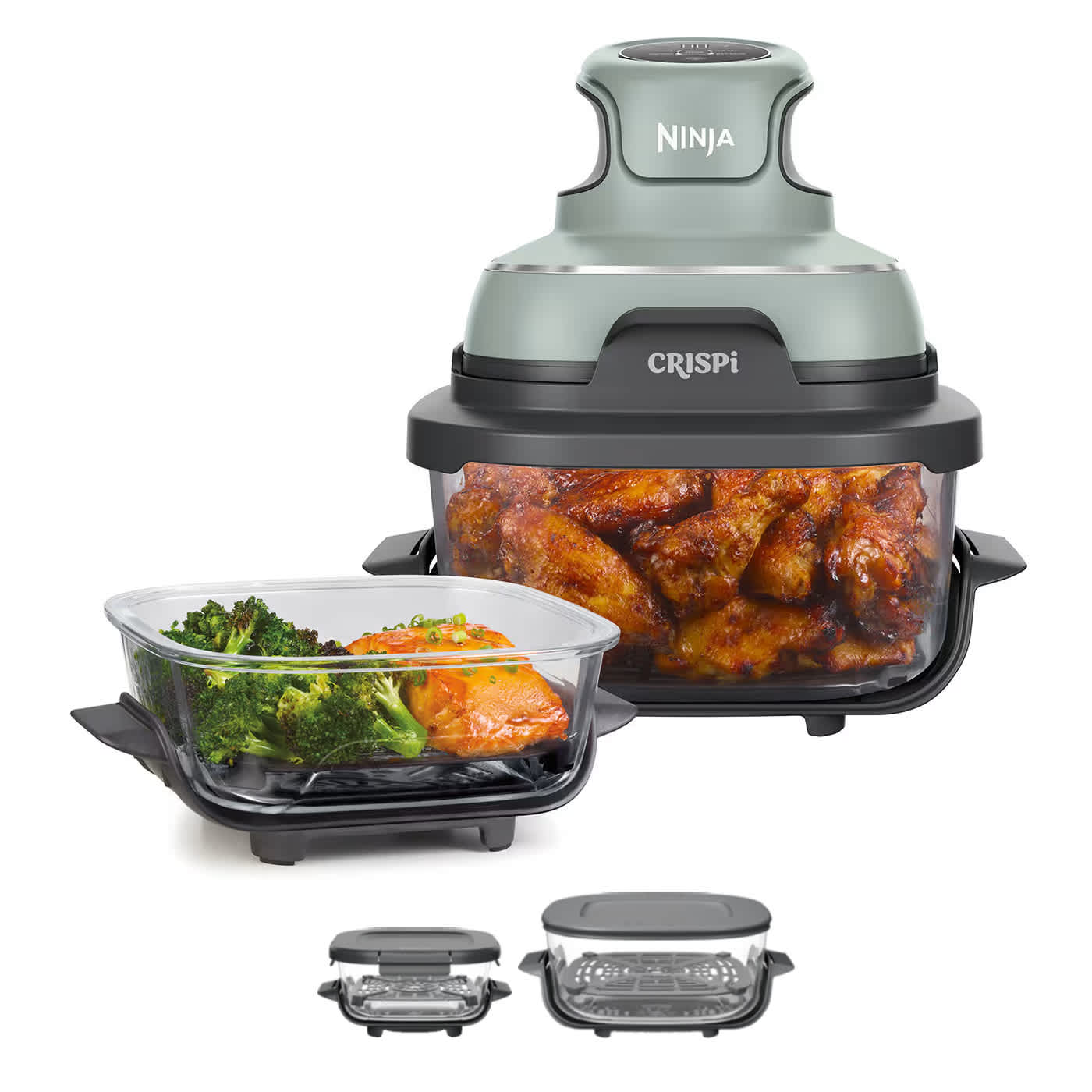 Freidora de aire port&aacute;til de cristal Ninja CRISPi (2 recipientes) Verde FN101EUSG product photo