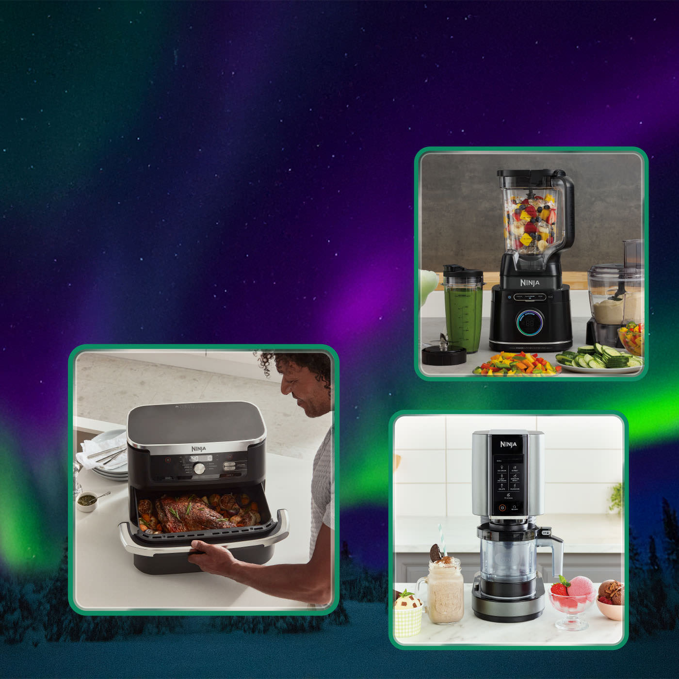 Immagine dei prodotti Ninja con sfondo aurora boreale