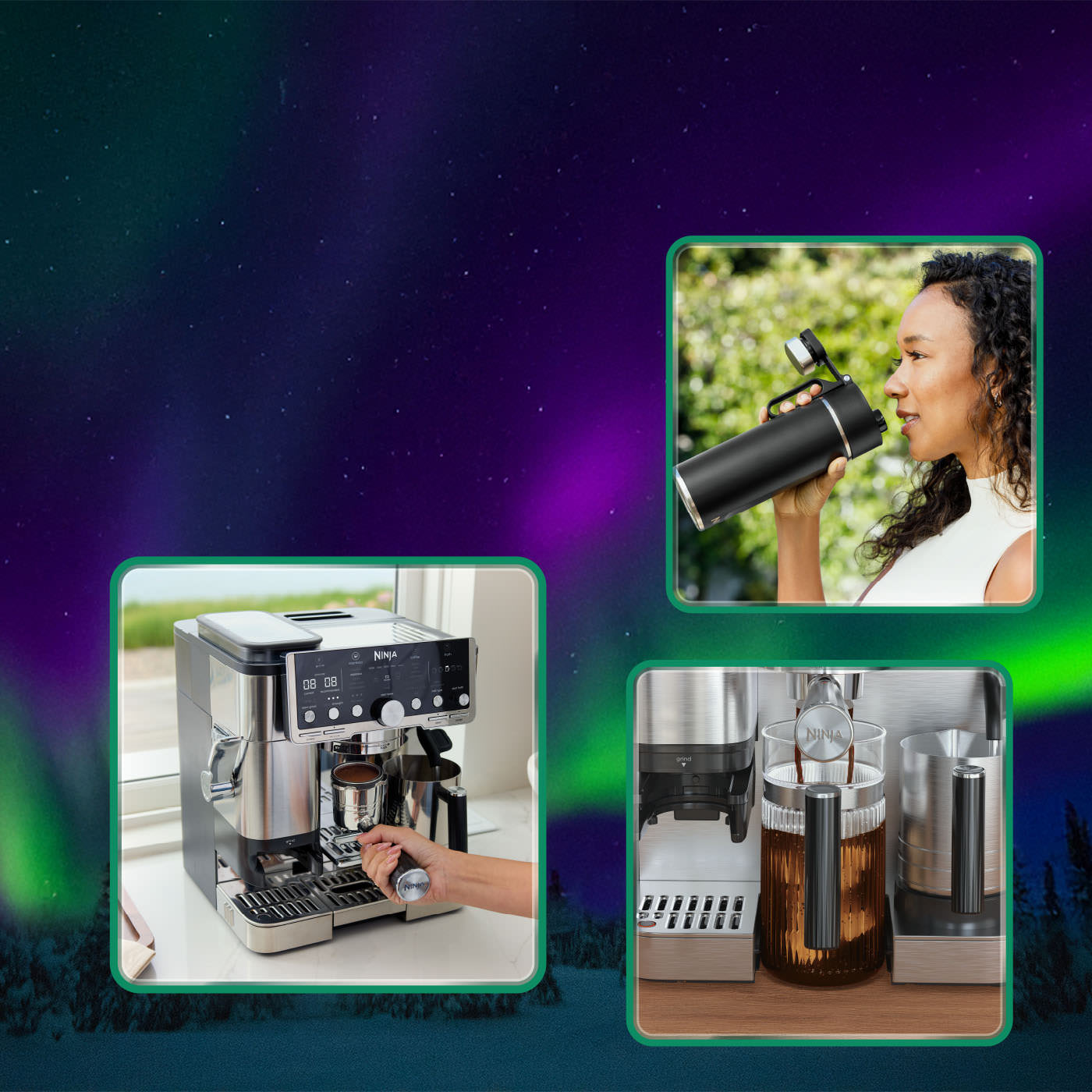 Immagine dei prodotti Ninja con sfondo aurora boreale