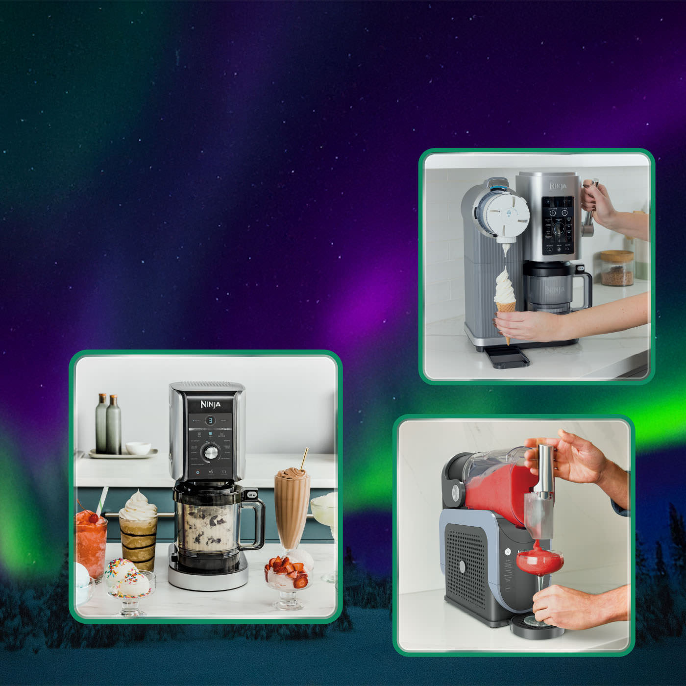 Immagine dei prodotti Ninja con sfondo aurora boreale