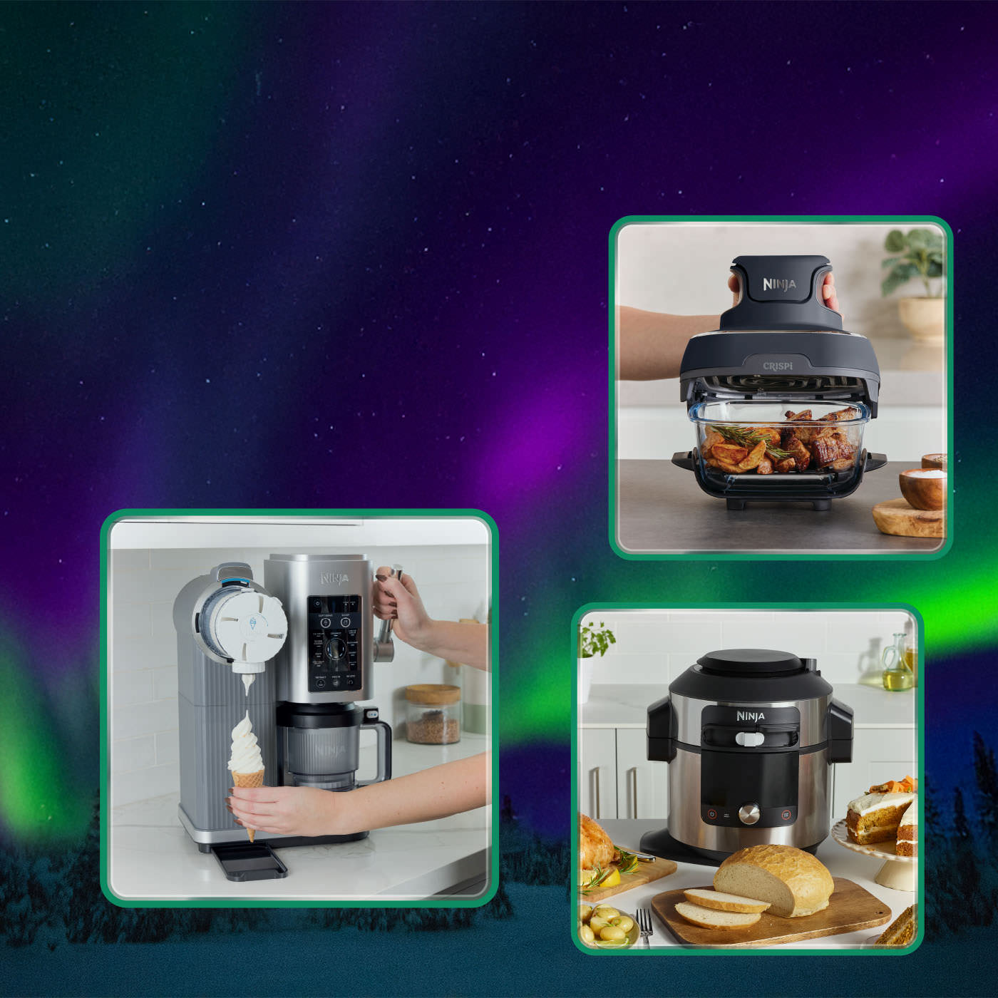 Immagine dei prodotti Ninja con sfondo aurora boreale