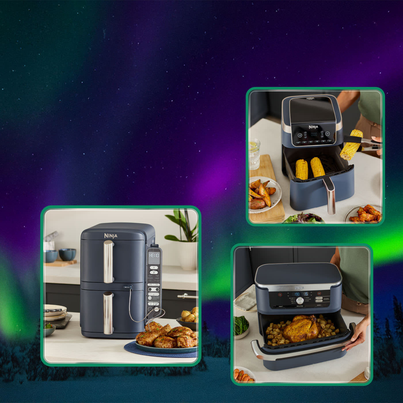 Immagine dei prodotti Ninja con sfondo aurora boreale