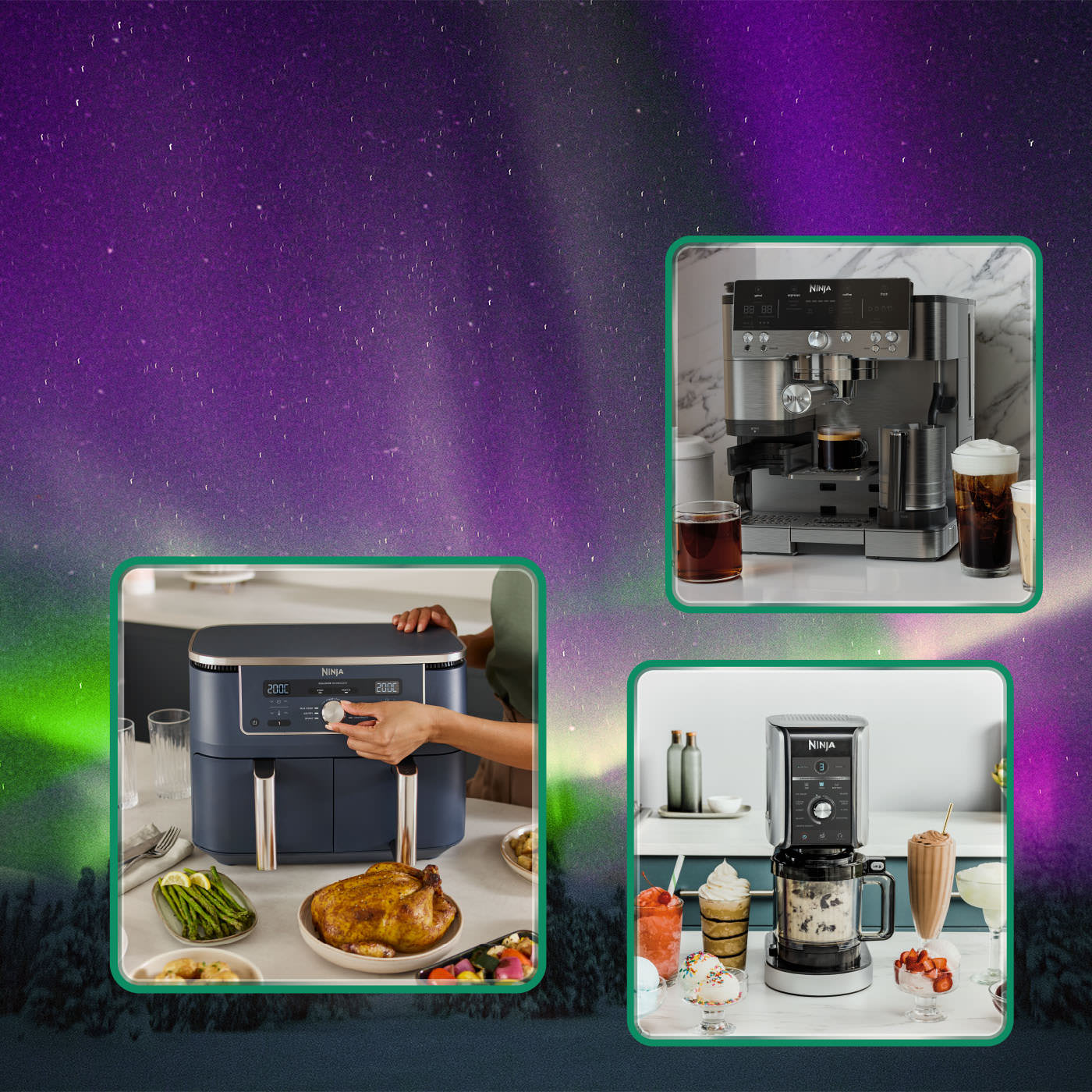 Een afbeelding met een airfryer, blender en koffiemachine