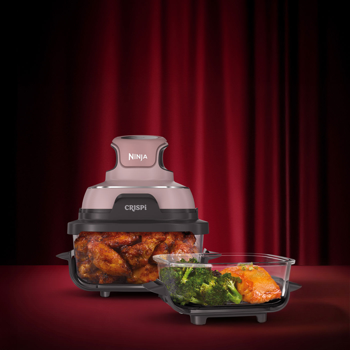 Air Fryer Ninja CRISpi en color rosa con recipiente de vidrio extra de regalo