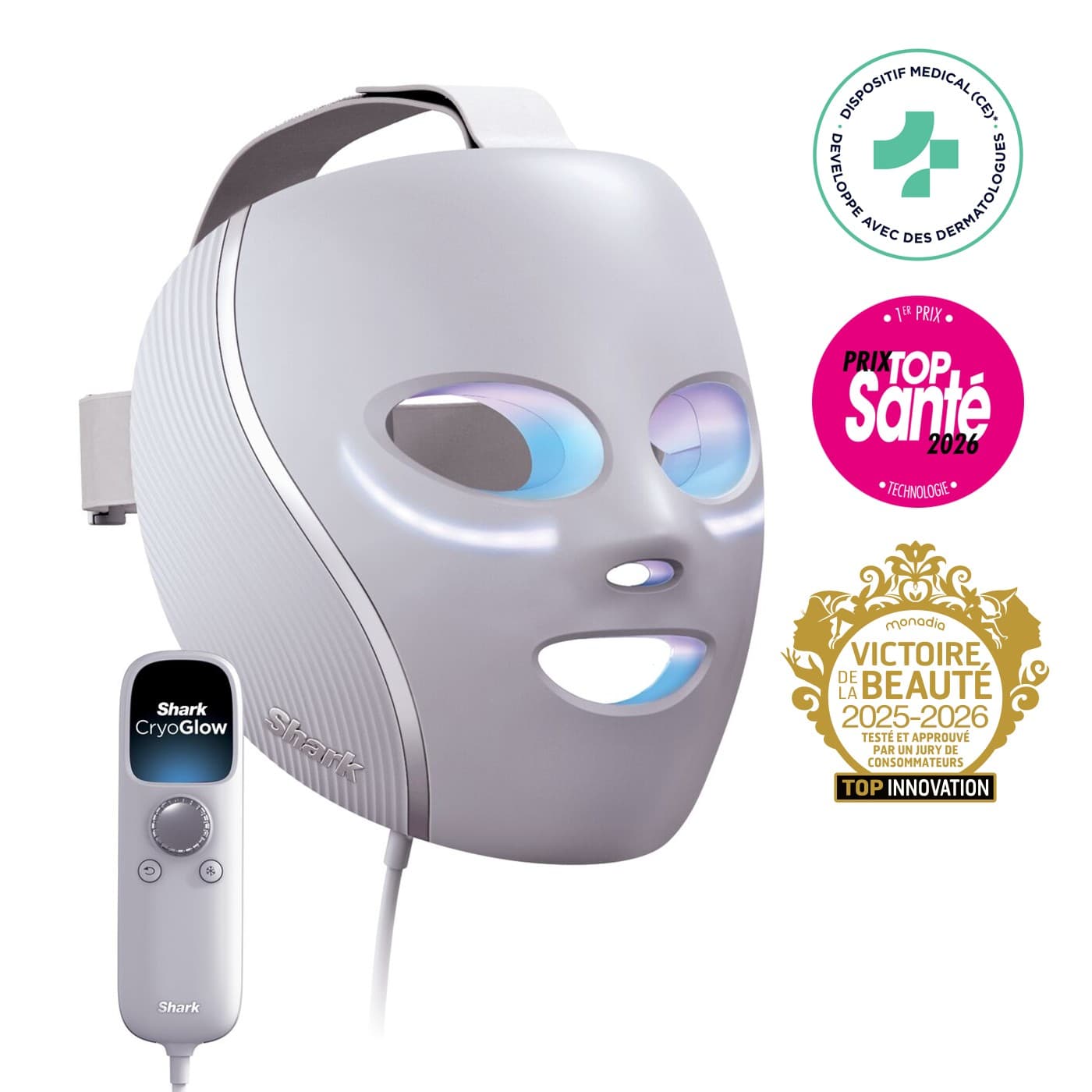 Masque LED CryoGlow Shark avec rafra&icirc;chissement du contour des yeux - Lilas photo du produit