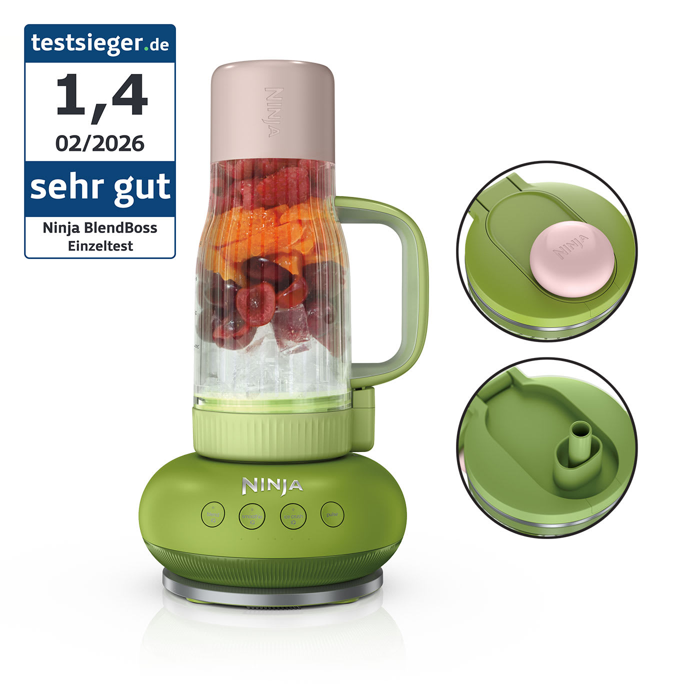 Ninja BlendBoss Standmixer mit To-Go-Becher &ndash; Gr&uuml;n/Pink DB351EUGN Produktbild