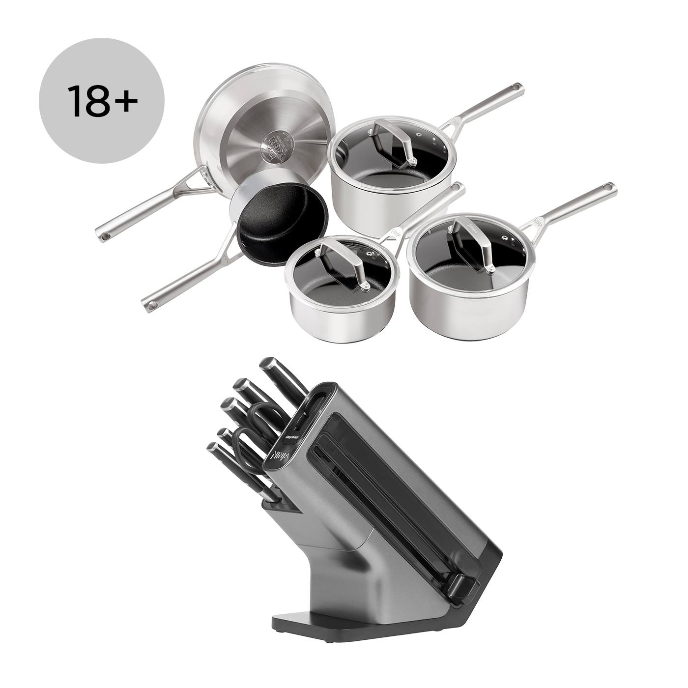 Exclusive Ninja Stainless Steel Pan & Knife Block Set [C65KB6UK]