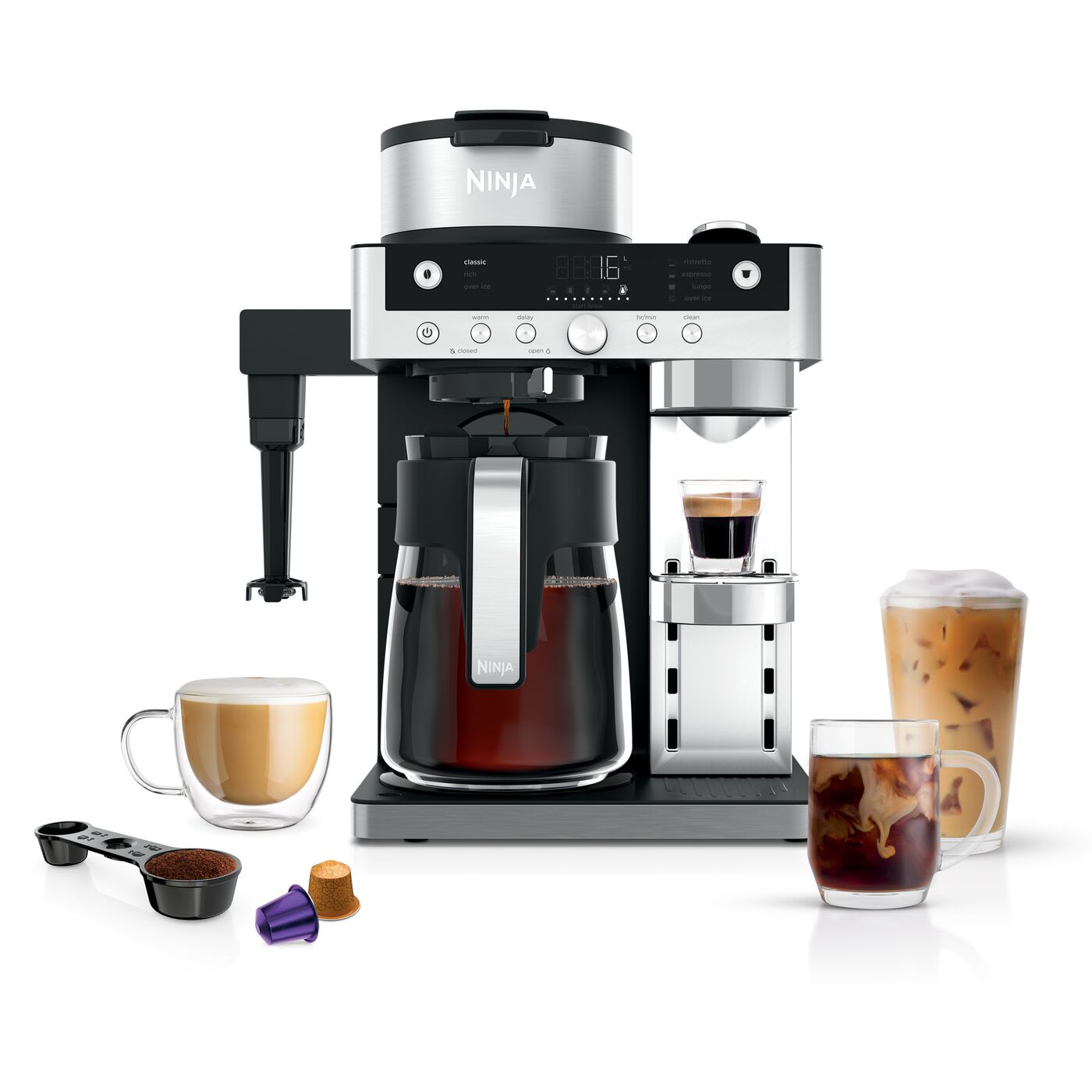Ninja Prestige 2-en-1 Café filtre et Capsules avec mousseur intégré - Noir CFN802EU