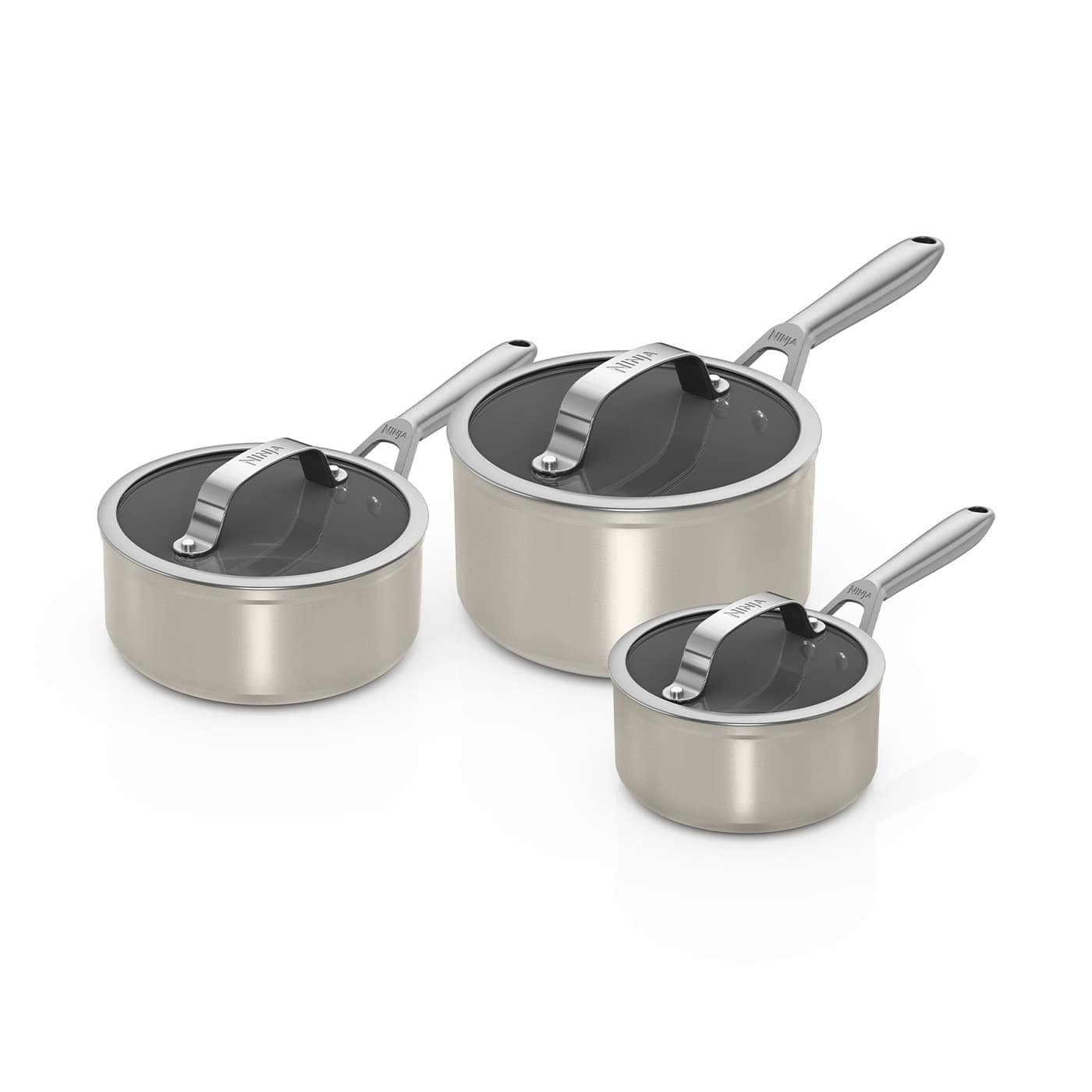 Ninja Ceramic Pro 3-Piece Saucepan Set - Stone Ninja Ceramic Pro 3-Piece Saucepan Set - Stone