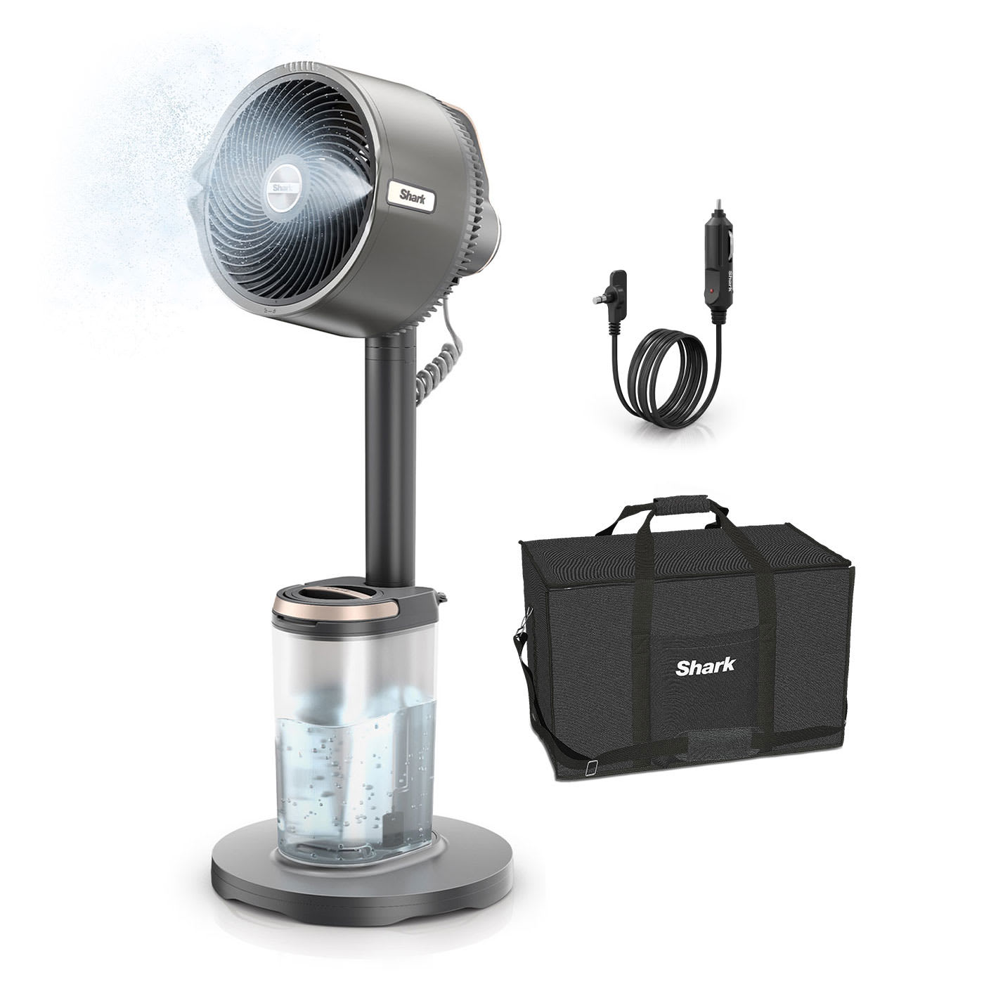 Shark FlexBreeze Pro Mist: Ventilatore Nebulizzatore con Custodia e Caricabatteria Auto