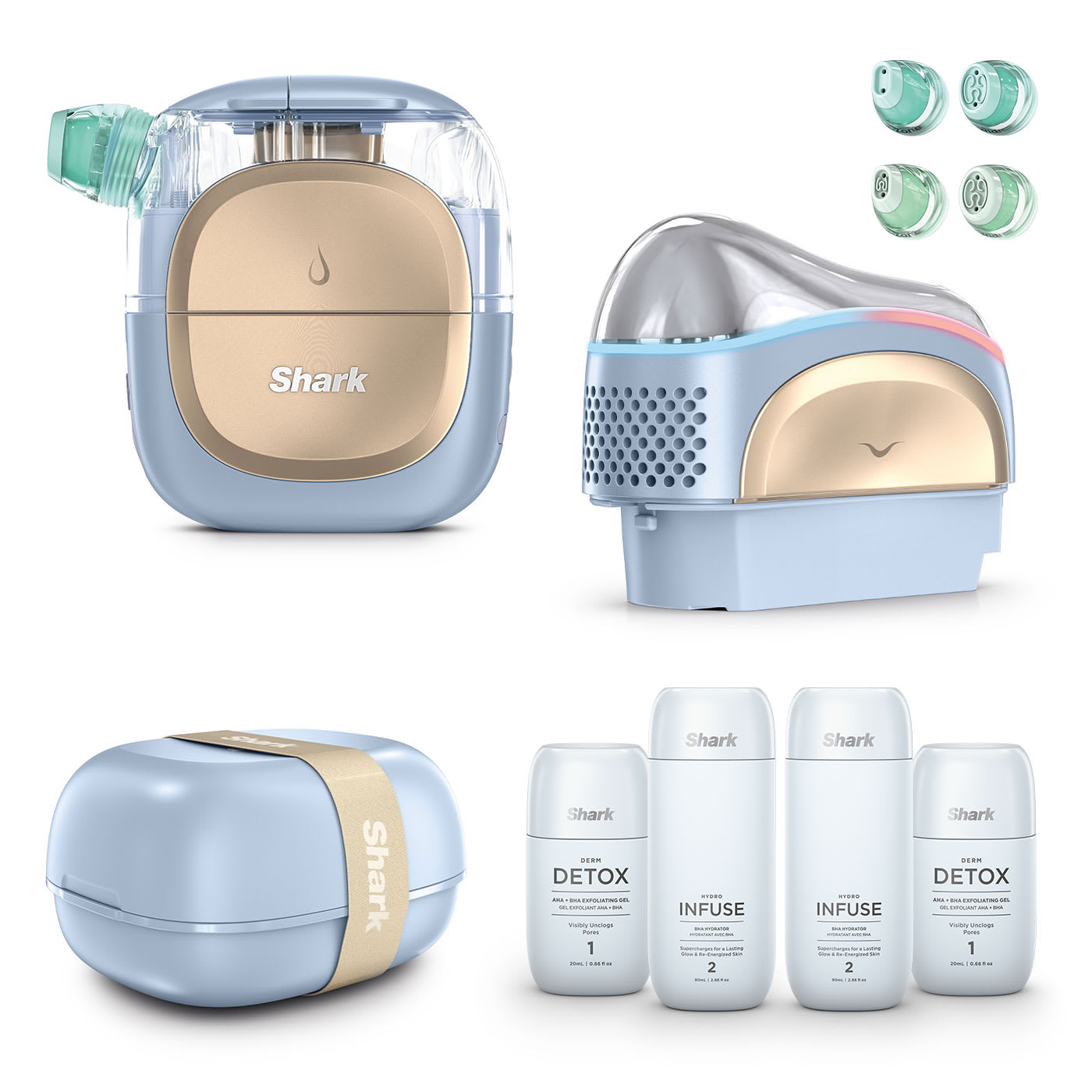 Shark FacialPro Glow + Derm Detox & Hydro Infuse Replenishment Set - Spa Blue Shark FacialPro Glow + Derm Detox & Hydro Infuse Replenishment Set - Spa Blue