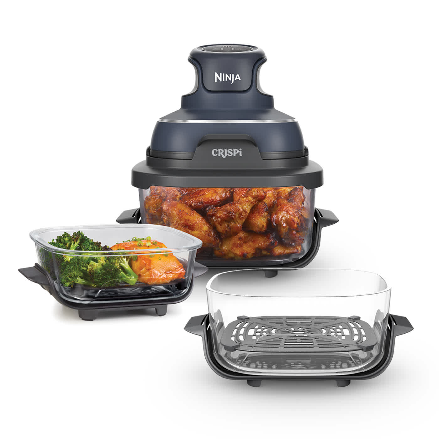 Ninja CRISPi 4-in-1 Portable Glass Air Fryer - Cyber Space & extra TempWare Glass Container Bundle