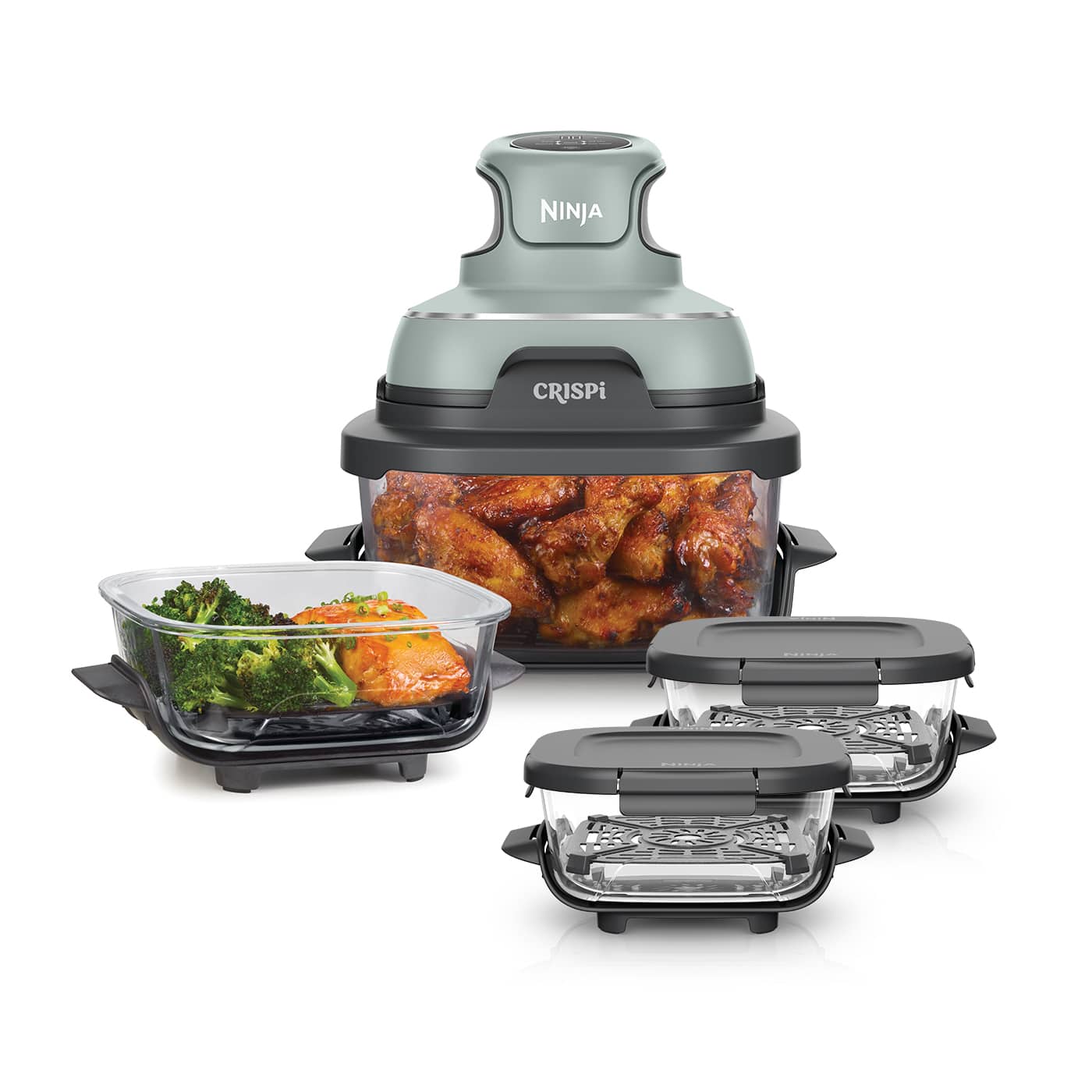 Ninja CRISPi 4-in-1 Portable Glass Air Fryer Meal Prep Set - Sage Ninja CRISPi 4-in-1 Portable Glass Air Fryer Meal Prep Set - Sage