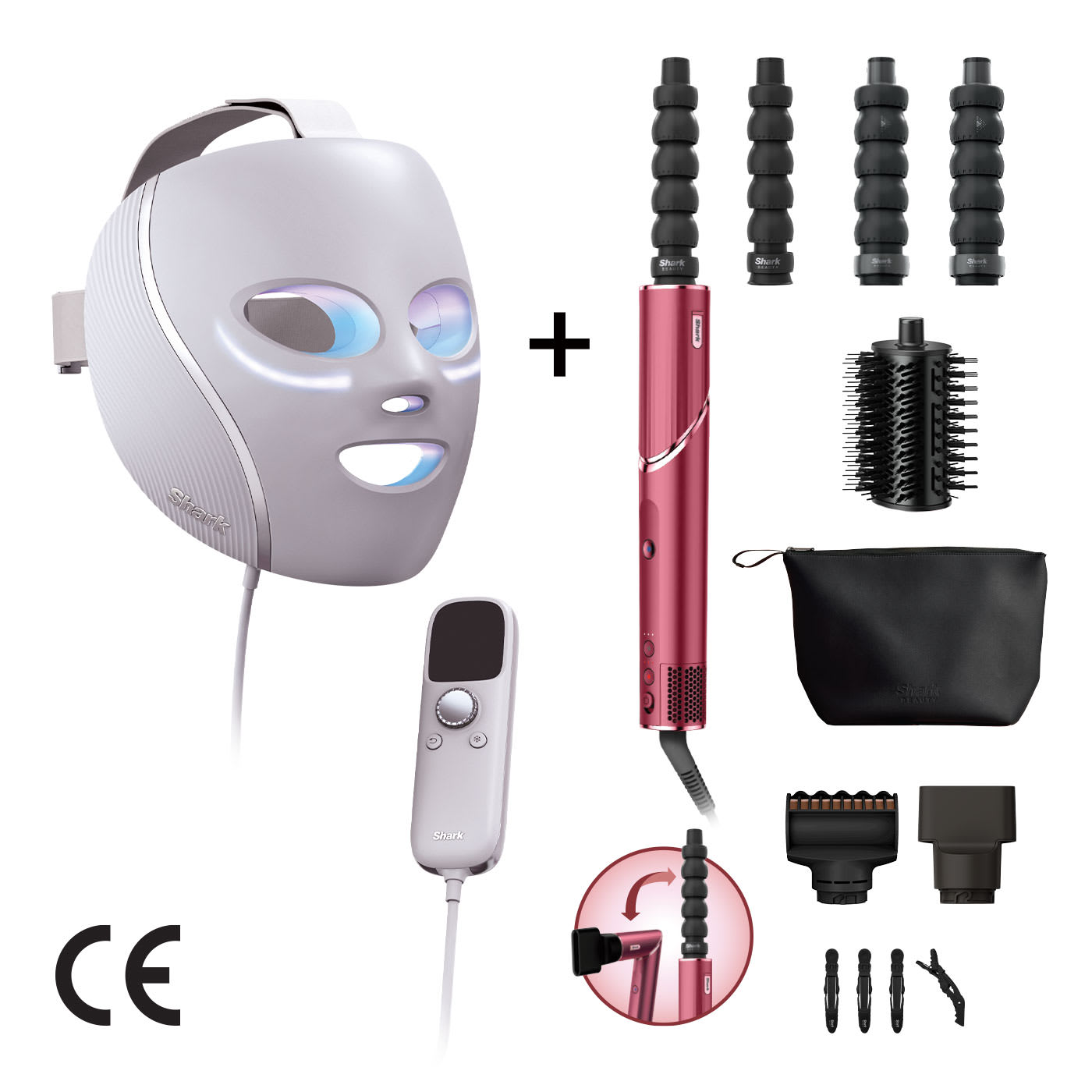 Pack Masque LED CryoGlow Lilas et Styler & Sèche-Cheveux FlexStyle Cerise Noire