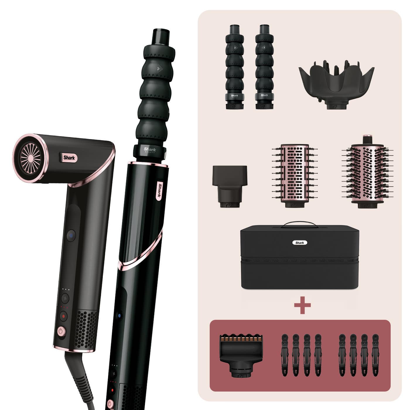 Styler e Asciugacapelli Shark FlexStyle Set 5-in-1 Nero con Accessorio per il Finish Anti-crespo e mollette HD446EUB2