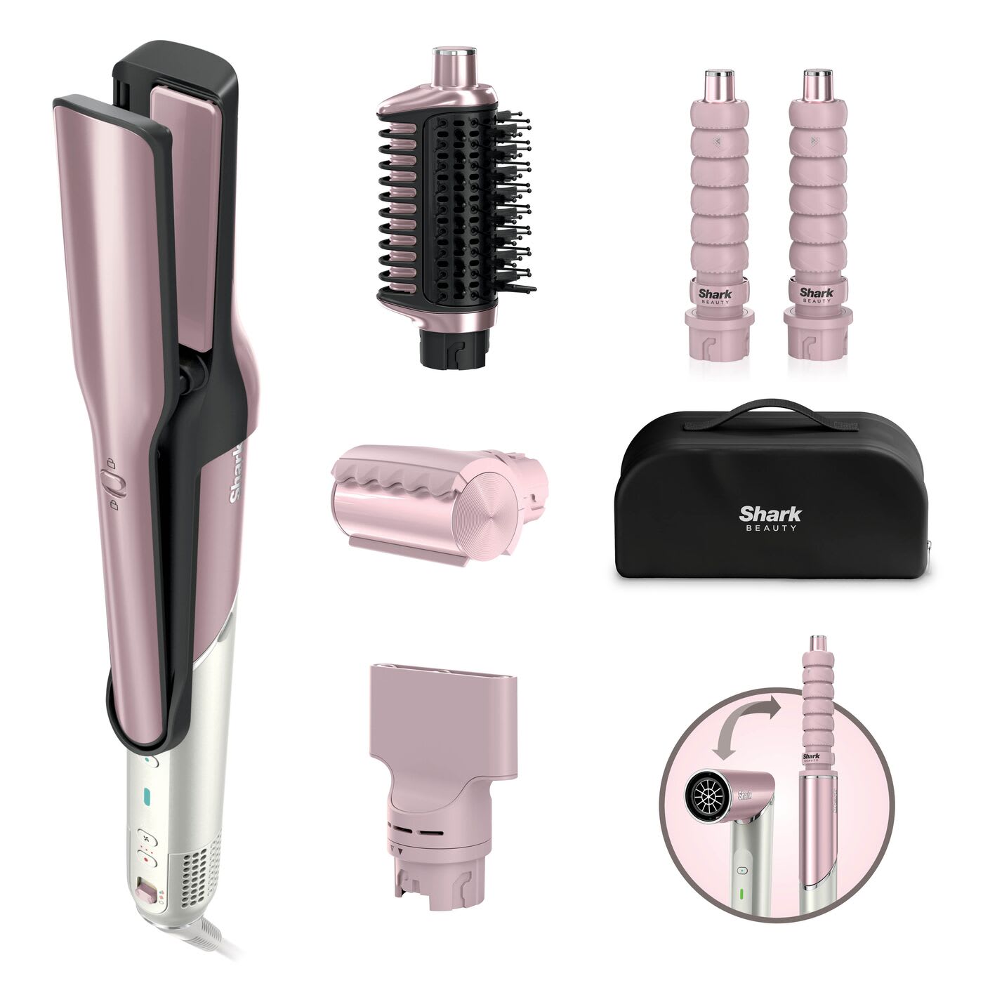 Shark Glam Ceramic & Air Styling and Drying System with FrizzFighter - Pink HD6051SUKPK Shark Glam Ceramic & Air Styling and Drying System with FrizzFighter - Pink HD6051SUKPK