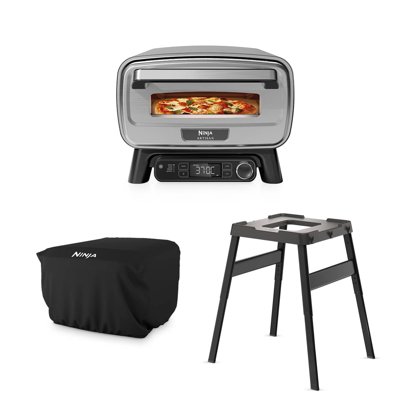 Ninja Artisan Electric Outdoor Pizza Oven & Air Fryer Stand and Cover Bundle