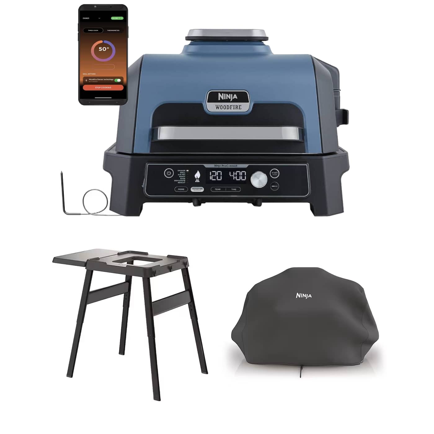 Barbecue elettrico e Affumicatore Ninja Woodfire Pro Connect XL con Custodia e Supporto OG901EUB