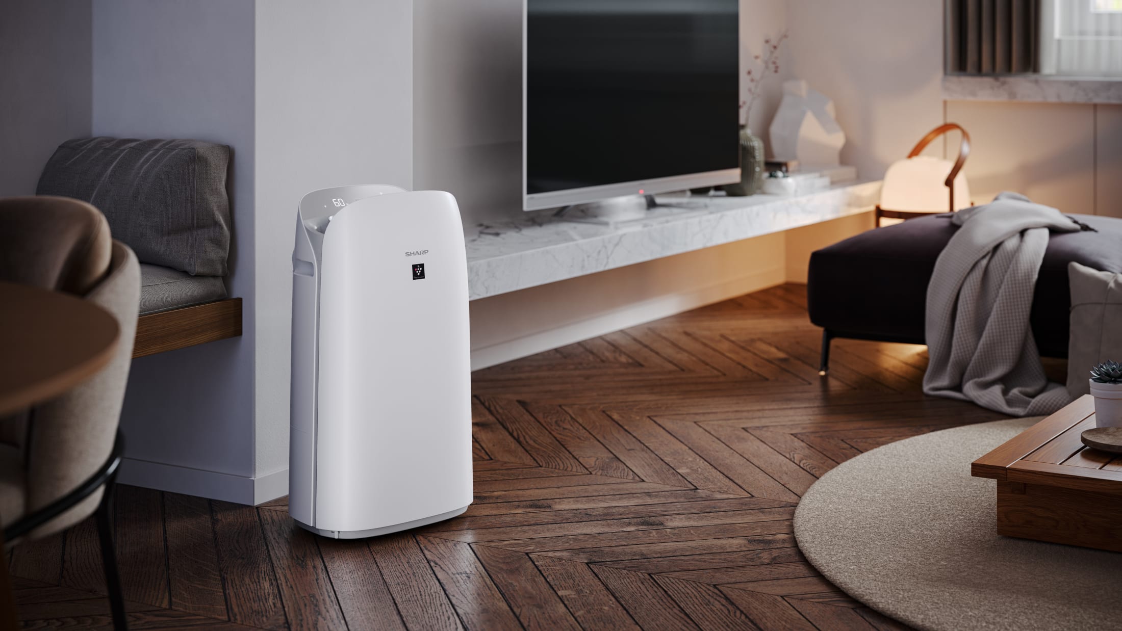 Air purifier with IoT functionality, Plasmacluster Ion Technology, 3 levels filter system, air purity indicator, for rooms up to 75m2