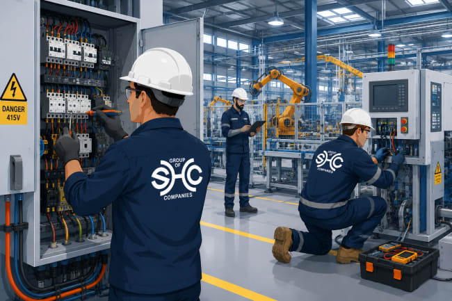SHC Group technicians providing manufacturing electrical services