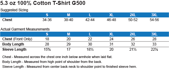 Unisex T-shirt size guide