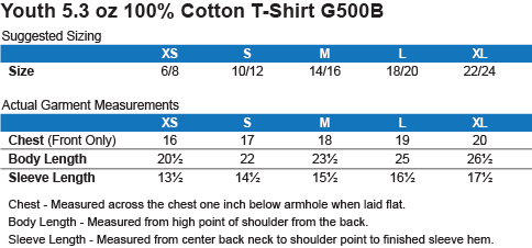 Youth T-shirt size guide