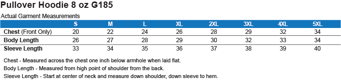 Unisex Hoodie size guide