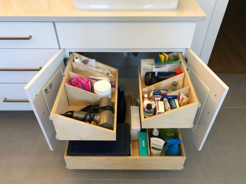 Bathroom Under Cabinet Storage with Help from the Kitchen