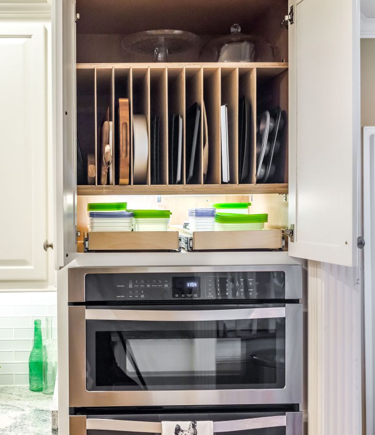 Pantry Oven Cabinet Tray Dividers on The Top Shelf